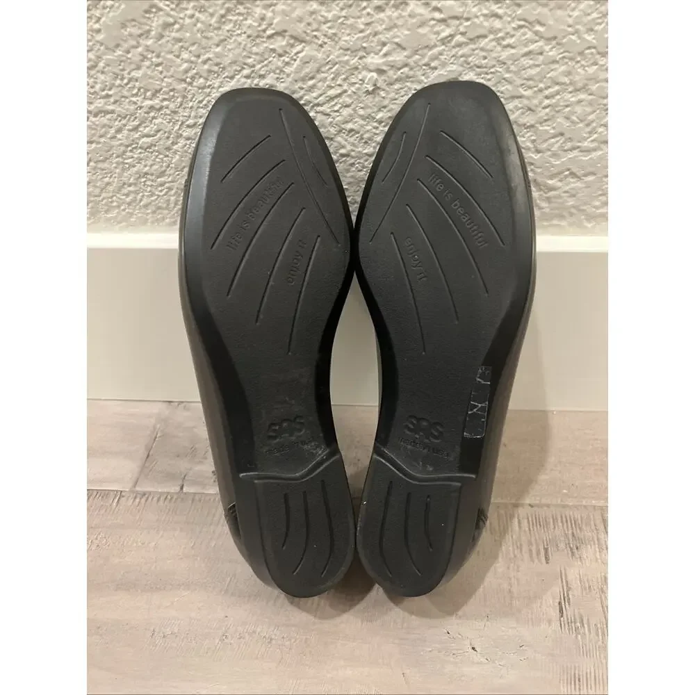 NEW SAS Tripad Comfort Leather Ballet Flats Graphite Black Cap Toe Slip On 6.5